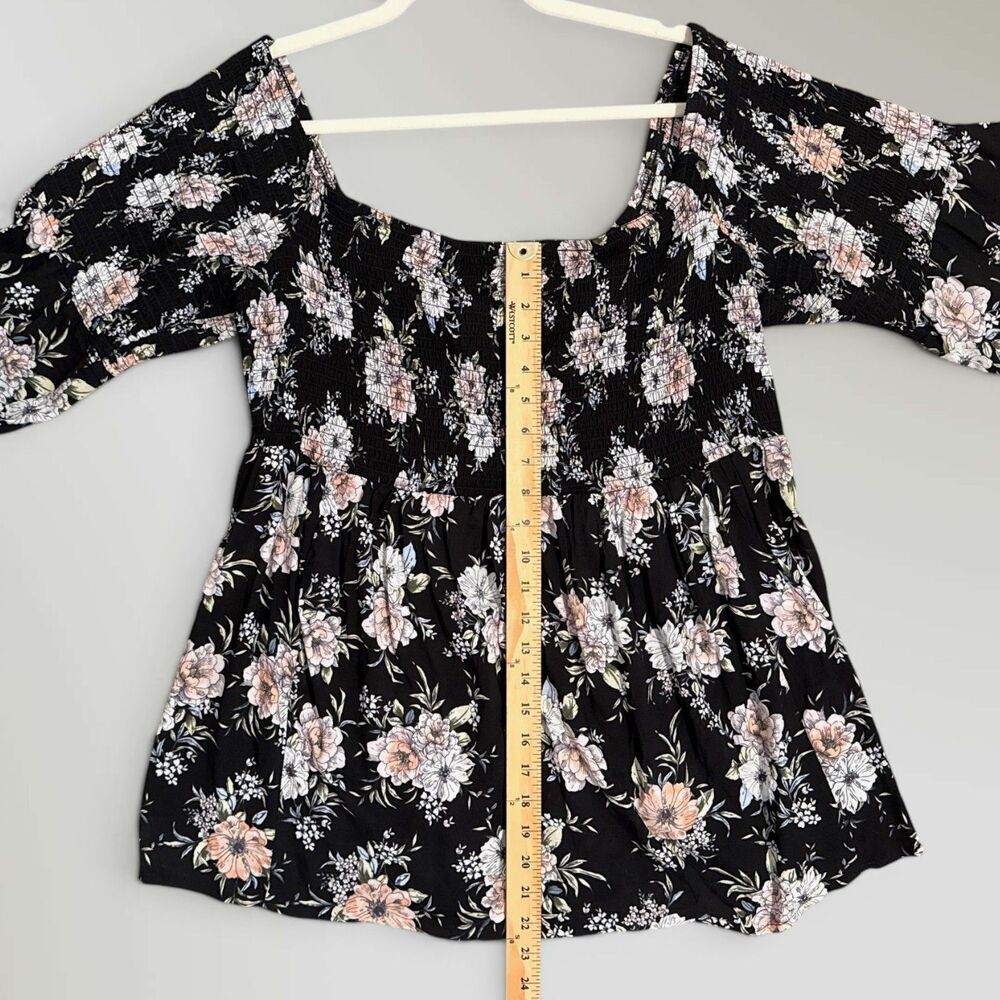 Torrid Challis Smocked Off-Shoulder Blouse Babydoll Top Black Floral Size 3X - Picture 8 of 9
